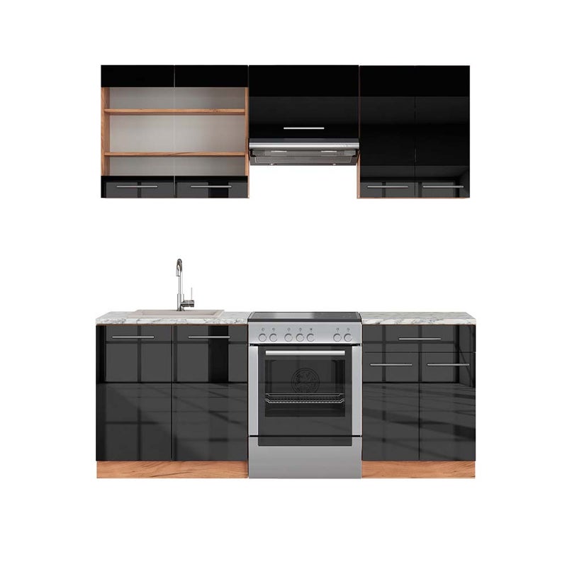 Vicco Aneks kuchenny Fame-Line, Antracytowy wysoki połysk/złoty dąb power, 200 cm , BP Marmur