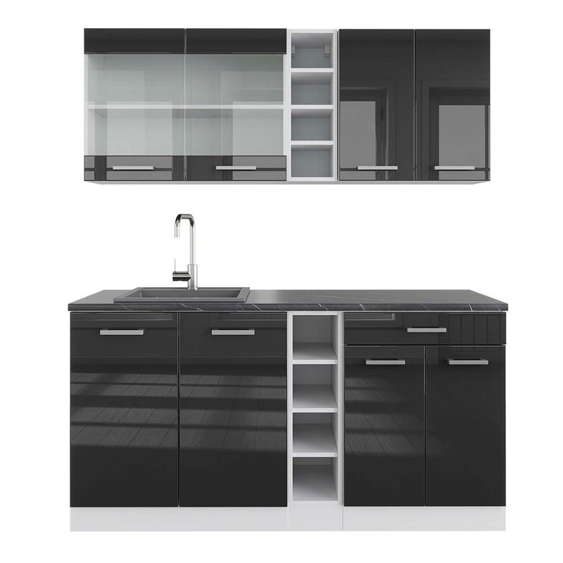 Vicco Pojedyncza kuchnia R-Line, Antracytowy wysoki połysk/biały, 160 cm , BP Antracyt