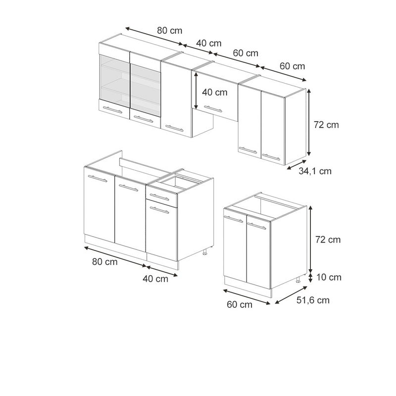 Vicco Szafki kuchenne Fame-Line, Green-Gold Country/Gold Power Oak, 240 cm bez blatu roboczego