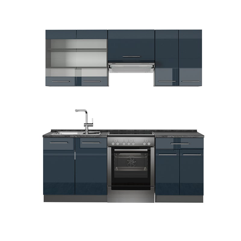 Vicco Szafki kuchenne Fame-Line, Ciemnoniebieski wysoki połysk/antracyt, 200 cm , BP Antracyt