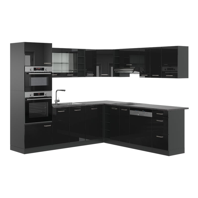 Vicco Kuchnia narożna R-Line, Czarny/antracyt o wysokim połysku, 247 x 60 cm , BP Antracyt