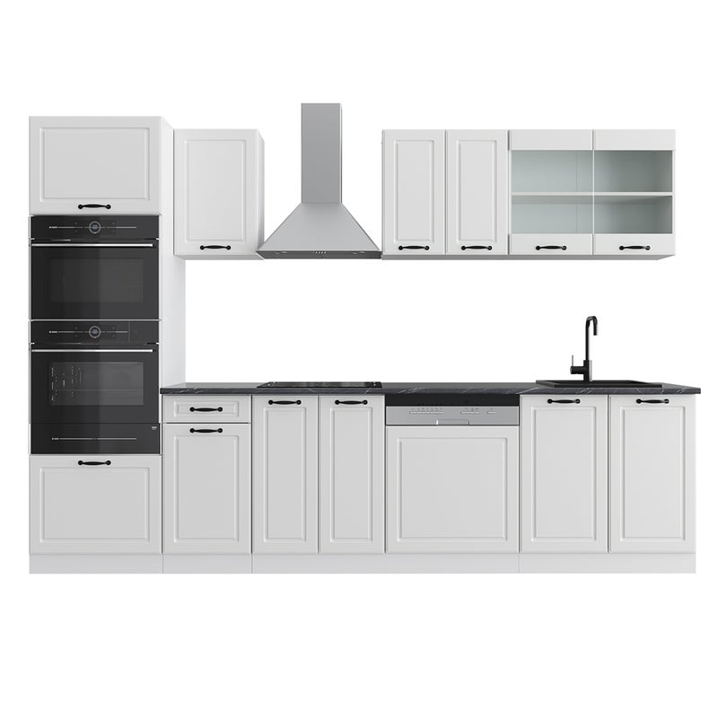 Vicco Aneks kuchenny R-Line, Biały dom wiejski/biały, 300 cm z wysoką szafką, BP Antracyt