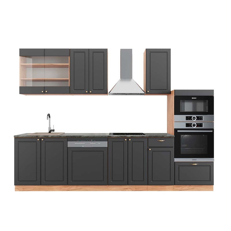 Vicco Aneks kuchenny Fame-Line, Anthracite Country House/Gold Kraft Oak, 300 cm z wysoką szafką, BP Antracyt