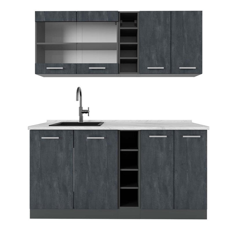 Vicco Pojedyncza kuchnia R-Line, Czarny beton/antracyt, 160 cm BP Marmur