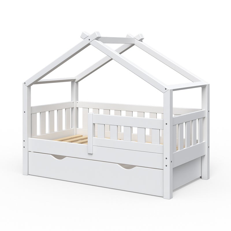 Vitalispa Łóżko domowe Design, Biały, 70x140 cm z szufladą