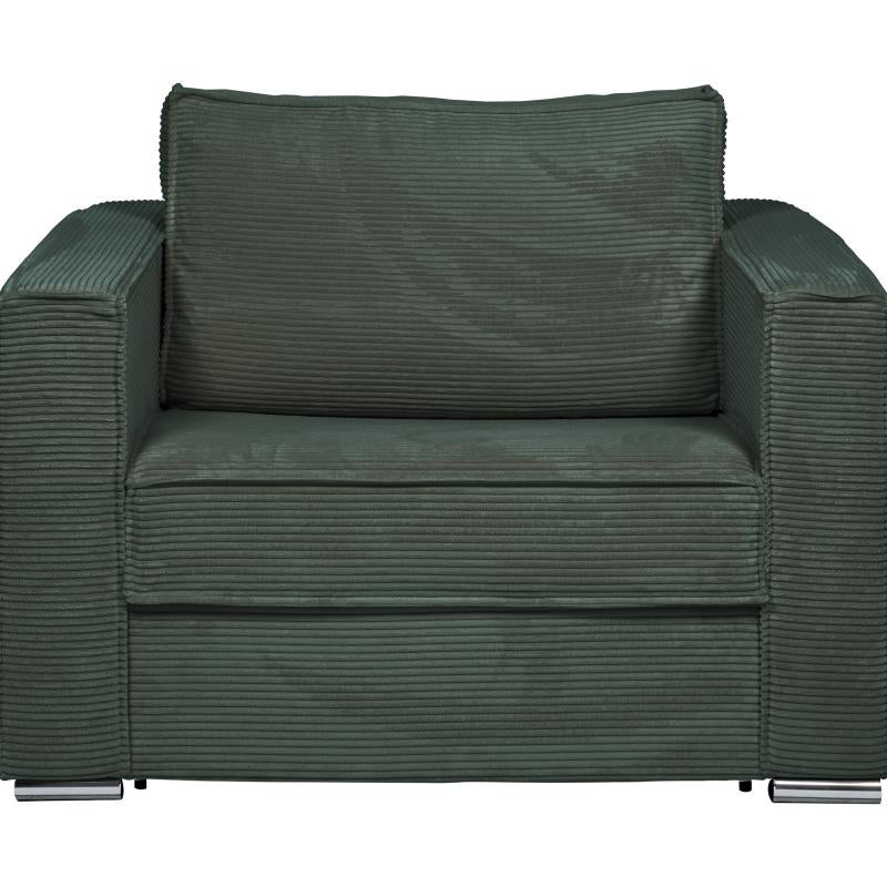 Fotel rozkładany typu express z zielonego sztruksu - Miejsce do spania 70 cm - Materac 14 cm - LORETO