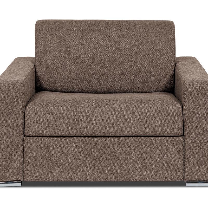 Fotel rozkładany typu express z brązową tapicerką. Miejsce do spania 70 cm. Materac 14 cm - CALITO