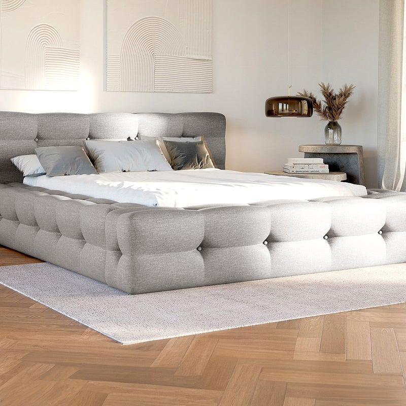 Łóżko pikowane 180 x 200 cm - Melanżowa tkanina - Jasnoszary - LERUCO marki Pascal Morabito