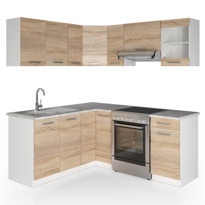 Vicco Kuchnia narożna Rick, Sonoma/Biały, 190 x 60 cm , BP Marmur