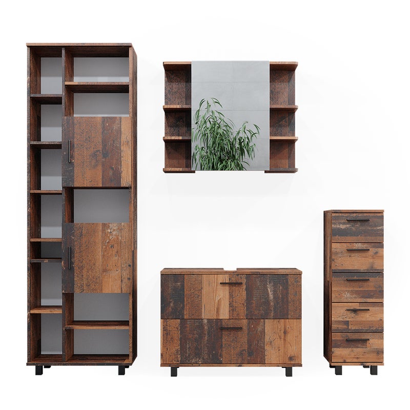 Vicco Zestaw mebli łazienkowych Ilias, Rustykalny dąb, 4 części, z wysoką szafką