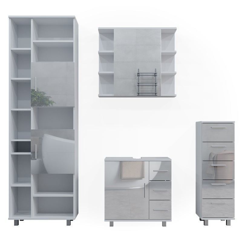 Vicco Zestaw mebli łazienkowych Ilias, Biały wysoki połysk, 4 części