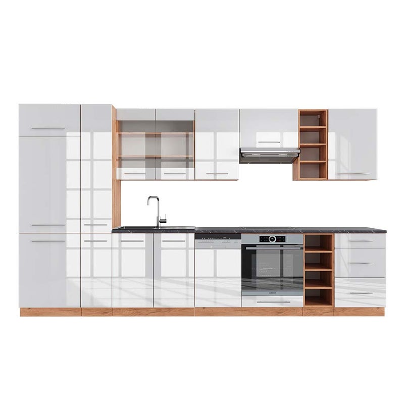 Vicco Zabudowa kuchenna Fame-Line, Biały wysoki połysk/złoty dąb power, 355 cm , BP Antracyt