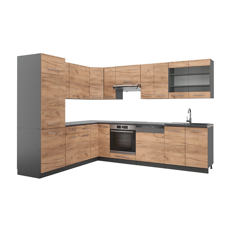 Vicco Kuchnia narożna Fame-Line, Złoty dąb power/antracyt, 287 x 46 cm bez blatu roboczego