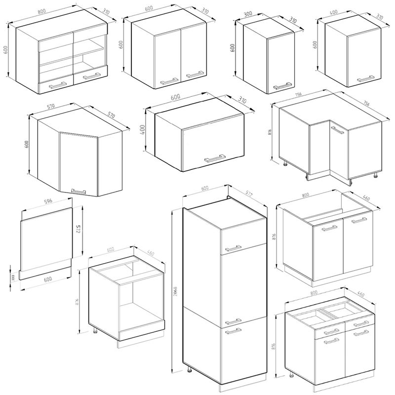 Vicco Kogoszczona kuchnia R-Line, Sonoma, 287 x 46 cm bez blatu roboczego