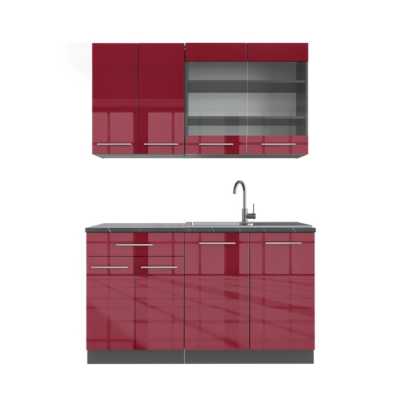 Vicco Pojedyncza kuchnia Fame-Line, Bordowy wysoki połysk/antracyt, 140 cm , BP Antracyt