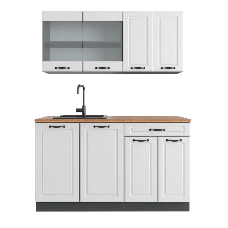 Vicco Pojedyncza kuchnia R-Line, Biały dworek/antracyt, 140 cm , BP Dąb