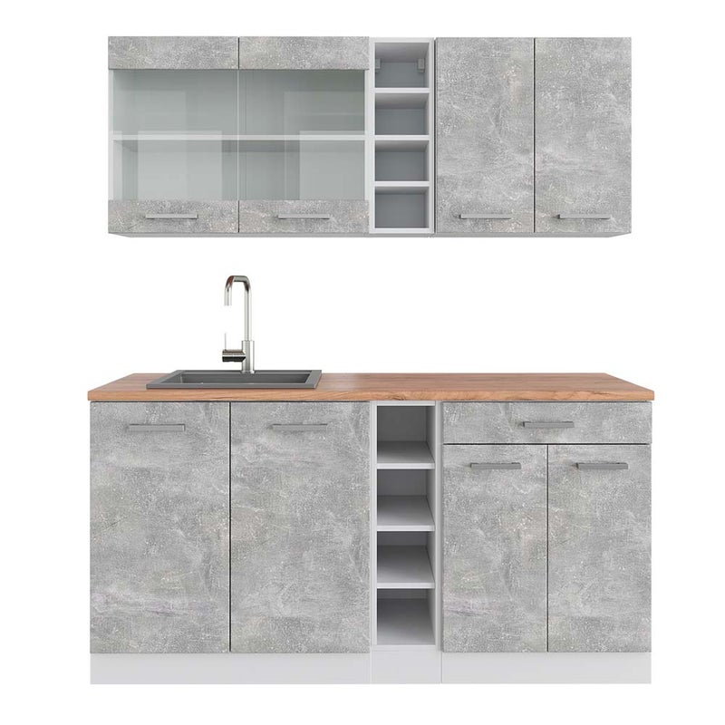 Vicco Pojedyncza kuchnia R-Line, Beton/Biały, 160 cm , BP Dąb