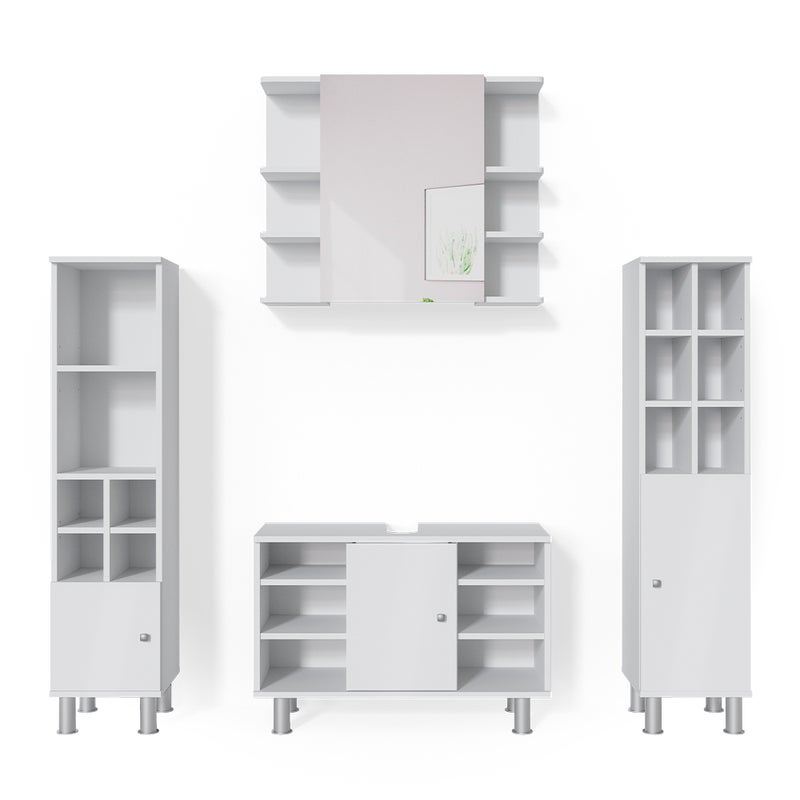 Vicco Zestaw mebli łazienkowych Fynn, Biały, 4 części, z wysoką szafką
