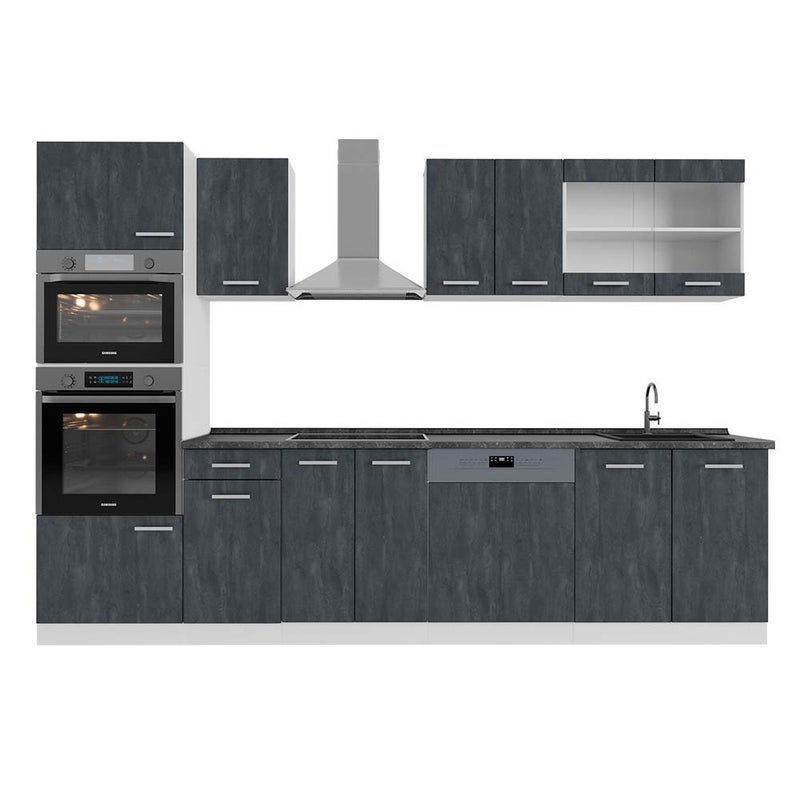 Vicco Aneks kuchenny R-Line, Czarny beton/biały, 300 cm BP Antracyt