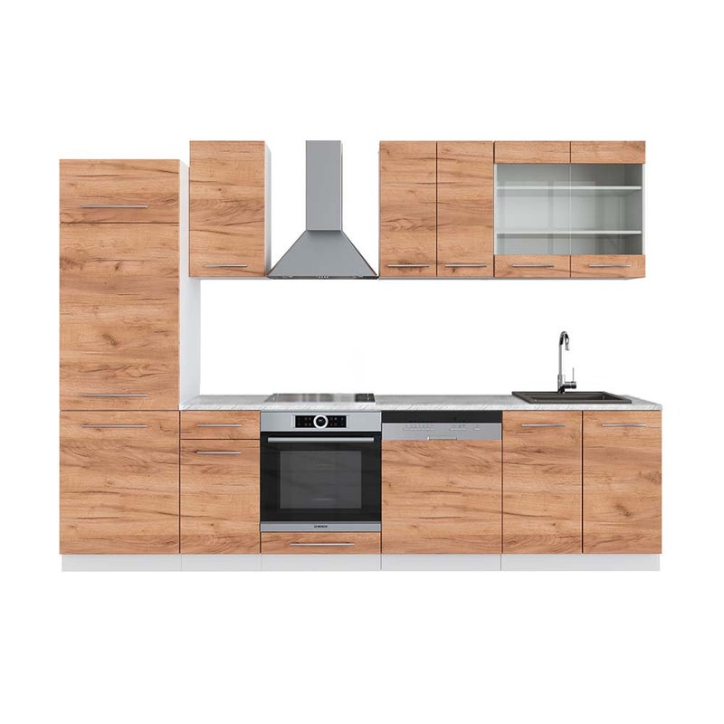 Vicco Aneks kuchenny Fame-Line, Gold power dąb/biały, 300 cm , BP Marmur