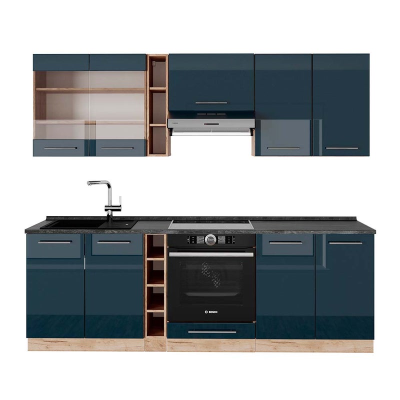 Vicco Szafka kuchenna Fame-Line, Ciemnoniebieski wysoki połysk/złoty dąb, 235 cm , BP Antracyt