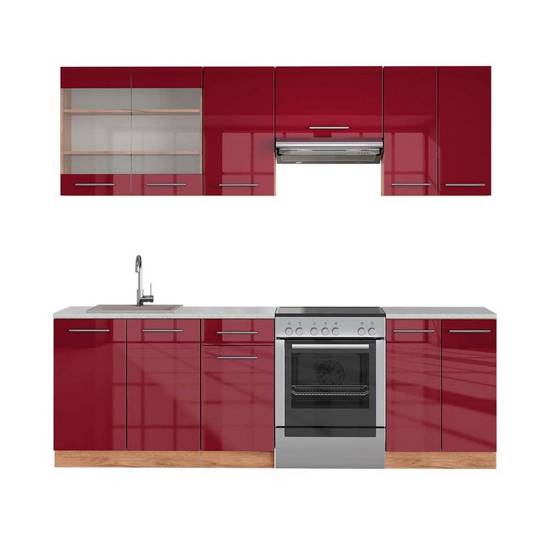 Vicco Aneks kuchenny Fame-Line, Bordeaux wysoki połysk/złoty dąb, 240 cm , BP Marmur