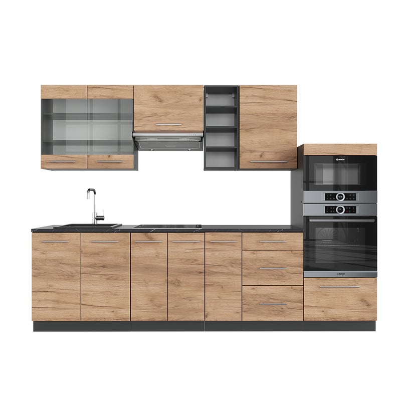 Vicco Aneks kuchenny Fame-Line, Złoty dąb power/antracyt, 280 cm bez blatu roboczego