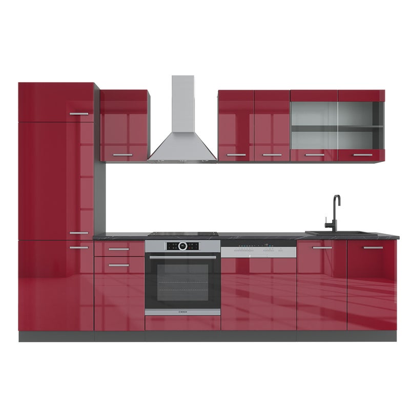 Vicco Aneks kuchenny R-Line, Czerwony wysoki połysk/antracyt, 300 cm , BP Antracyt