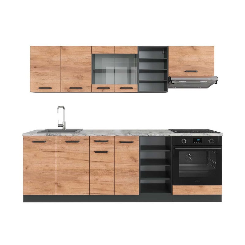 Vicco Zabudowa kuchenna R-Line, Złoty dąb power/antracyt, 240 cm , BP Marmur
