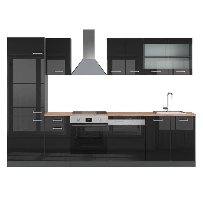 Vicco Aneks kuchenny R-Line, Czarny/antracyt o wysokim połysku, 300 cm , BP Dąb
