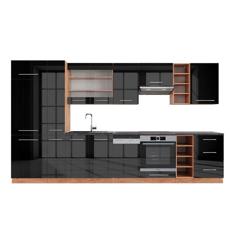 Vicco Zabudowa kuchenna Fame-Line, Antracytowy wysoki połysk/złoty dąb power, 355 cm , BP Antracyt