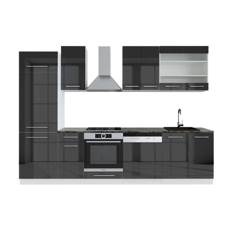 Vicco Aneks kuchenny Fame-Line, Antracytowy wysoki połysk/biały, 300 cm , BP Antracyt