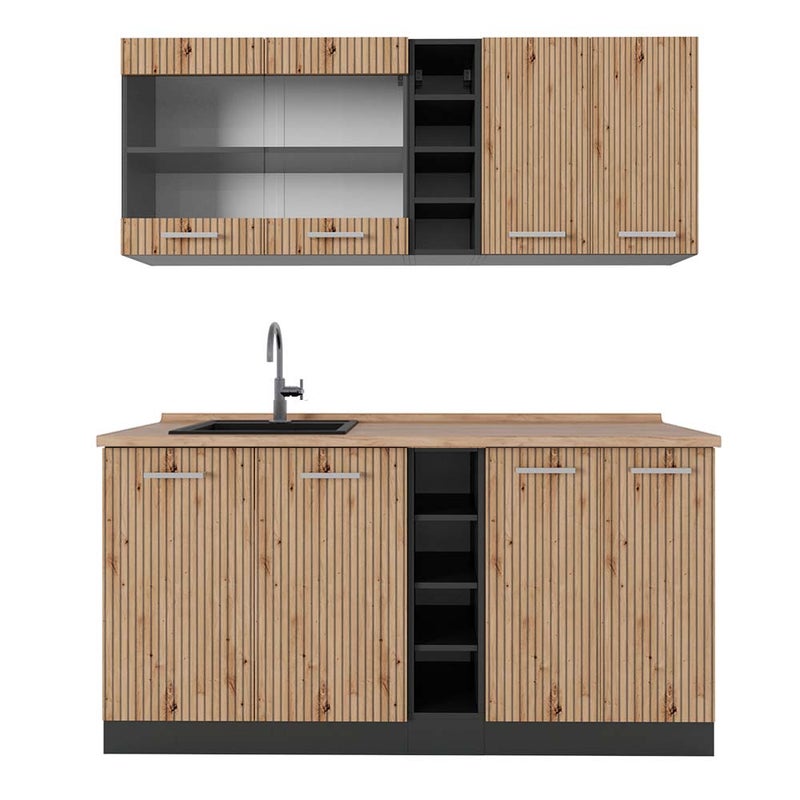 Vicco Pojedyncza kuchnia R-Line, Artisan dąb/antracyt, 160 cm , BP Dąb