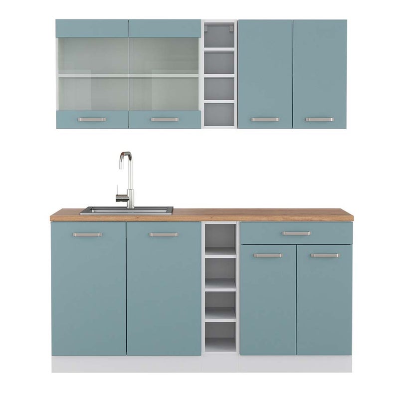 Vicco Pojedyncza kuchnia R-Line, Niebiesko-szary/biały, 160 cm , BP Dąb