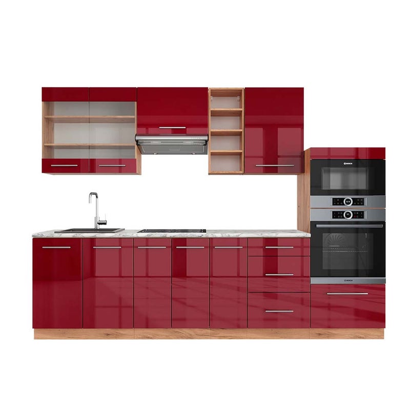 Vicco Aneks kuchenny Fame-Line, Bordeaux wysoki połysk/złoty dąb, 280 cm , BP Marmur