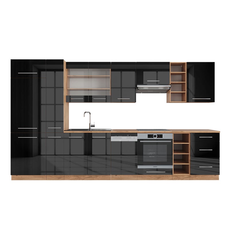 Vicco Zabudowa kuchenna Fame-Line, Antracytowy wysoki połysk/złoty dąb power, 355 cm , BP Dąb