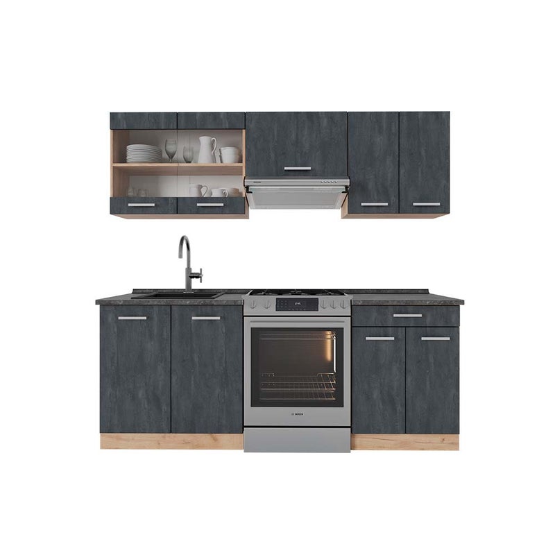 Vicco Moduł kuchenny R-Line, Czarny beton/złoty dąb, 200 cm BP Antracyt