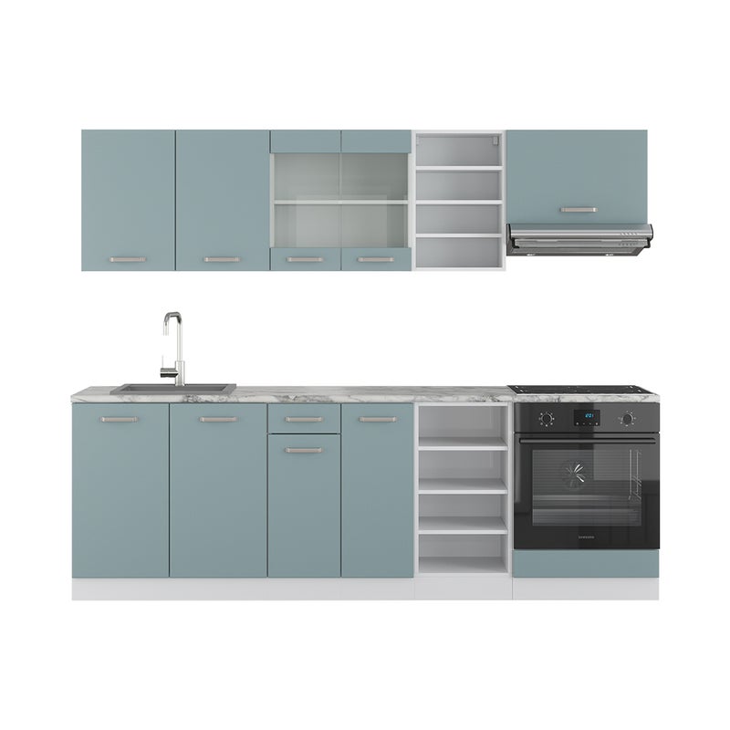 Vicco Zabudowa kuchenna R-Line, Niebiesko-szary, 240 cm , BP Marmur