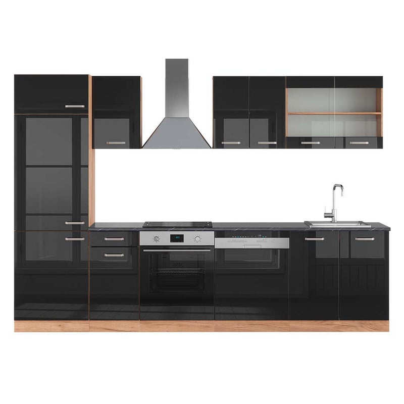 Vicco Aneks kuchenny R-Line, Czarny/złoty dąb o wysokim połysku, 300 cm , BP Antracyt