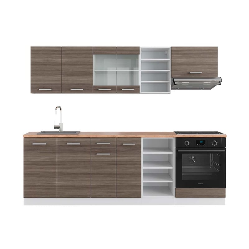 Vicco Zabudowa kuchenna R-Line, Szlachetny szary/biały, 240 cm , BP Dąb