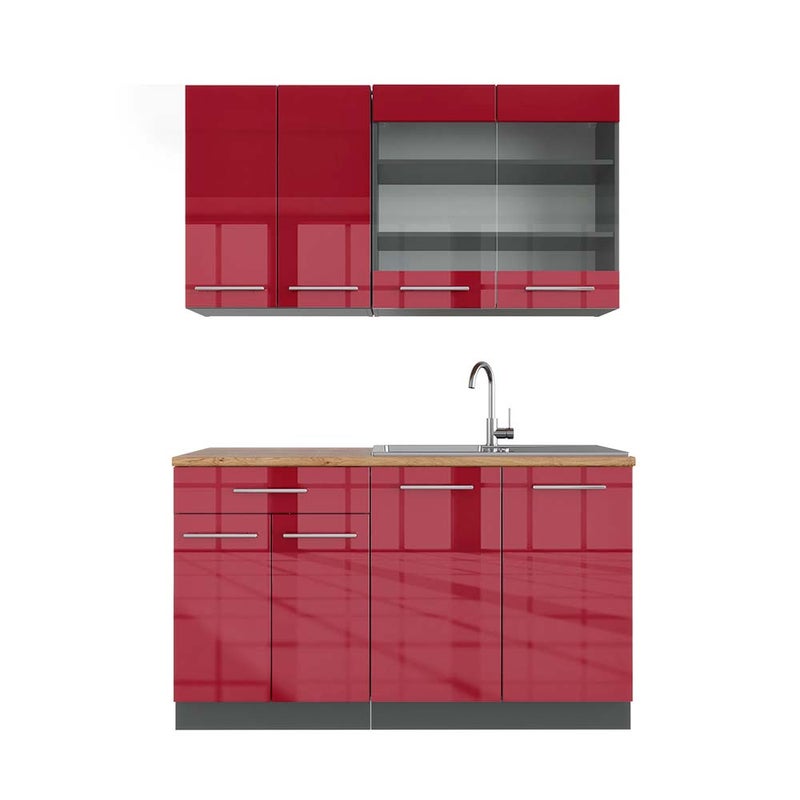 Vicco Pojedyncza kuchnia Fame-Line, Bordowy wysoki połysk/antracyt, 140 cm , BP Dąb