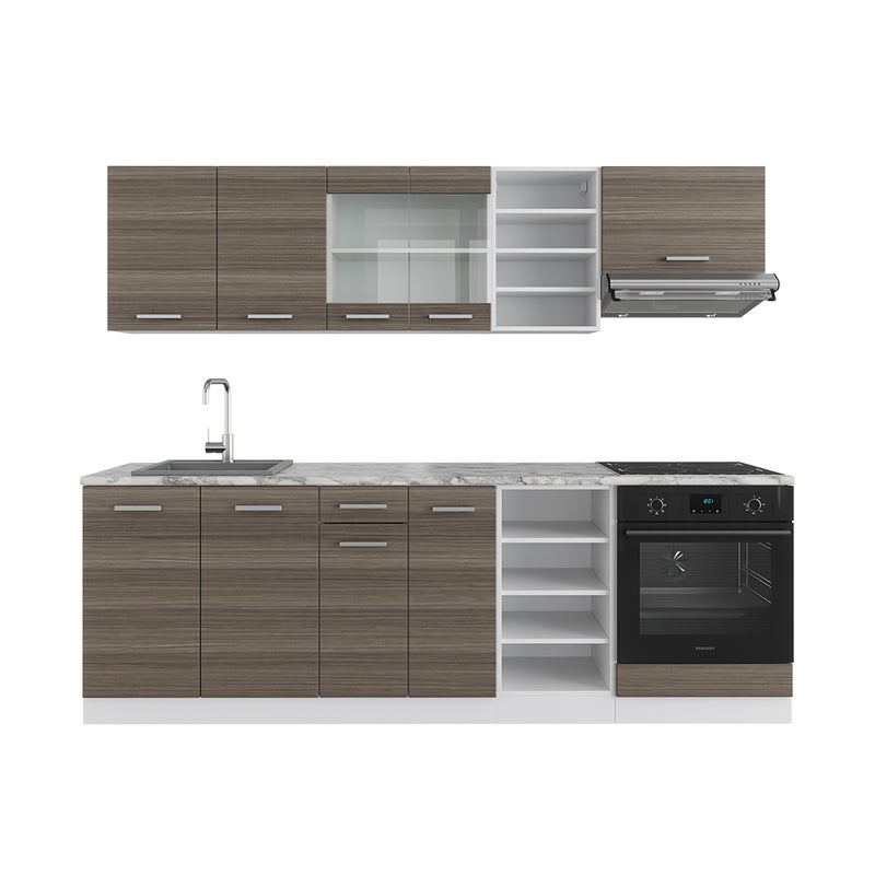 Vicco Zabudowa kuchenna R-Line, Szlachetny szary/biały, 240 cm bez blatu roboczego