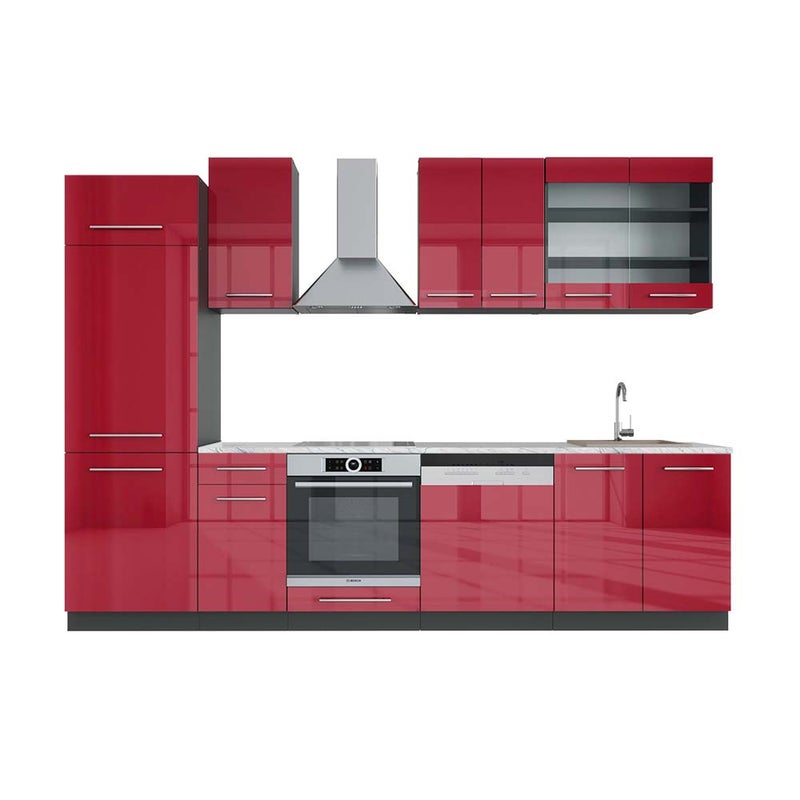 Vicco Aneks kuchenny Fame-Line, Bordowy wysoki połysk/antracyt, 300 cm , BP Marmur