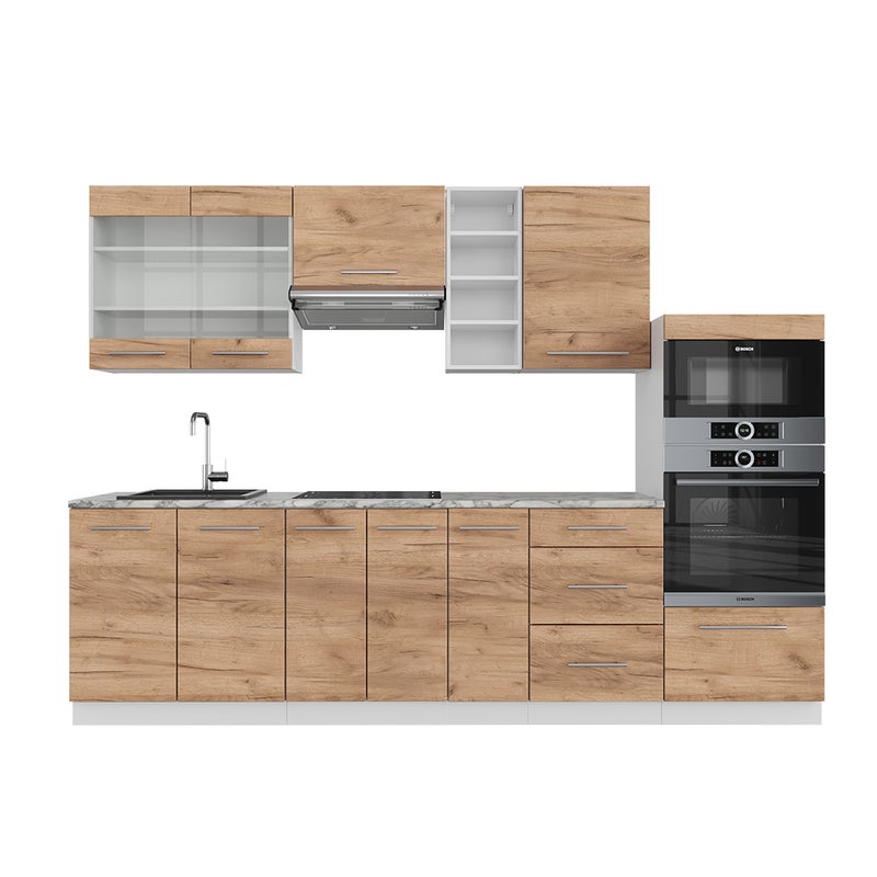 Vicco Aneks kuchenny Fame-Line, Gold power dąb/biały, 280 cm , BP Marmur