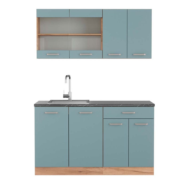 Vicco Pojedyncza kuchnia R-Line, Niebiesko-szary/złoty dąb, 140 cm , BP Antracyt