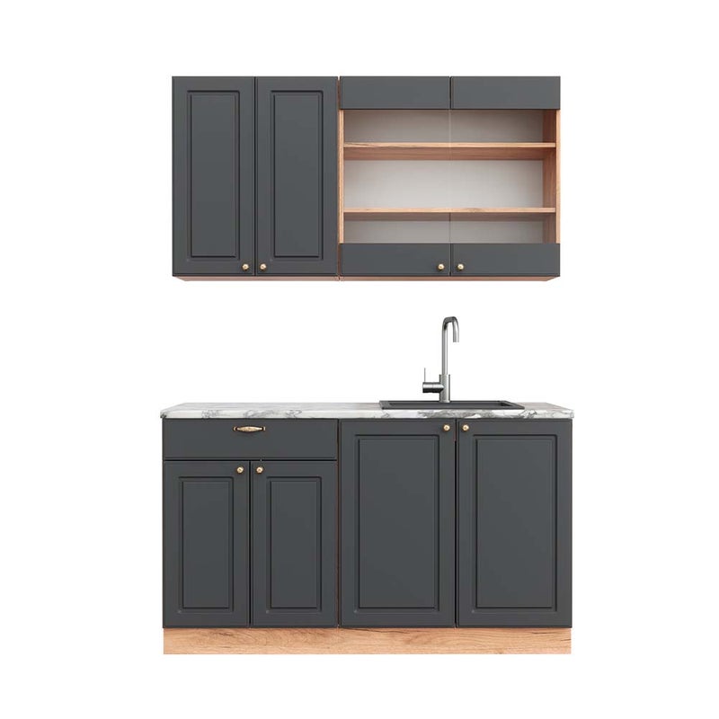 Vicco Pojedyncza kuchnia Fame-Line, Anthracite Country House/Gold Kraft Oak, 140 cm , BP Marmur