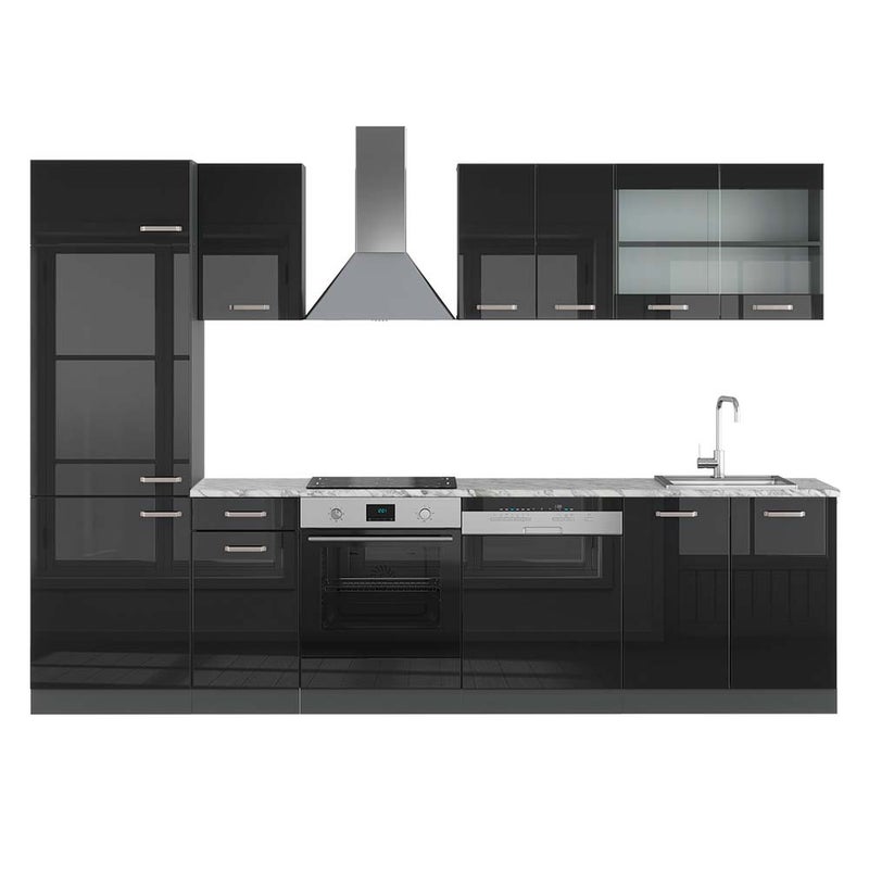 Vicco Aneks kuchenny R-Line, Czarny/antracyt o wysokim połysku, 300 cm , BP Marmur