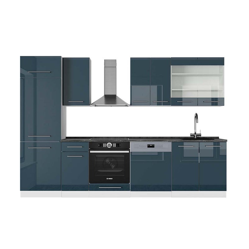 Vicco Aneks kuchenny Fame-Line, Ciemnoniebieski wysoki połysk/biały, 300 cm , BP Antracyt