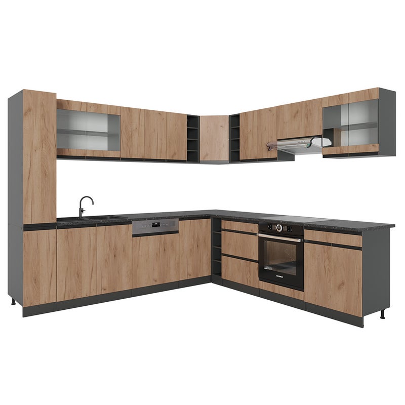 Vicco Panel przedni R-Line, Złoty dąb power/antracyt, 277 x 60 cm J-Shape, BP Antracyt