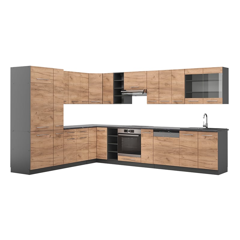 Vicco Kogoszczona kuchnia Fame-Line, Złoty dąb power/antracyt, 347 x 60 cm , BP Antracyt